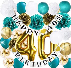 img 4 attached to 🎉 Stunning 40th Birthday Decorations for Women: Teal & Gold Confetti Latex Balloons, Tissue Pom Poms, and More!