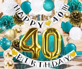 img 1 attached to 🎉 Stunning 40th Birthday Decorations for Women: Teal & Gold Confetti Latex Balloons, Tissue Pom Poms, and More!