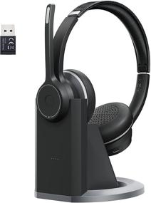 img 4 attached to 🎧 Premium Bluetooth Headset with 110Hrs Charging Base: USB Adapter, CVC8.0 Noise Cancelling, Bluetooth 5.0 Headphones for PC, Cellphone, Skype, Zoom, Teams, Home Office & Call Center