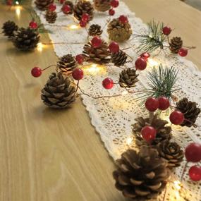 img 3 attached to 🎄 Battery Powered Christmas Lights - 6.56 FT, 20 LED Copper Wire String Lighting with Red Berry Pine Cone and Needle Design - Warm Color for Halloween, Thanksgiving, Birthday Party, and Home Decor