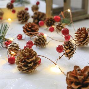 img 4 attached to 🎄 Battery Powered Christmas Lights - 6.56 FT, 20 LED Copper Wire String Lighting with Red Berry Pine Cone and Needle Design - Warm Color for Halloween, Thanksgiving, Birthday Party, and Home Decor