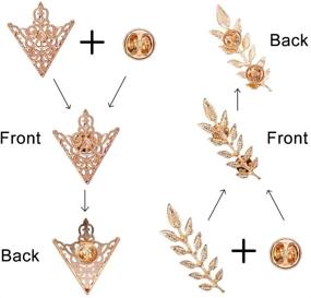 img 3 attached to 📌 PH PandaHall 8pcs Triangle/Leaf Shape Alloy Brooches with Hollow Pattern, Unisex Shirt Collar Brooch Set in 4 Colors: Antique Bronze, Golden, Silver, Rose Gold