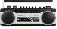 riptunes cassette boombox: retro bluetooth player and recorder with am/fm/sw radio, usb, sd - silver logo