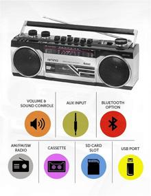 img 3 attached to Riptunes Cassette Boombox: Retro Bluetooth Player and Recorder with AM/FM/SW Radio, USB, SD - Silver
