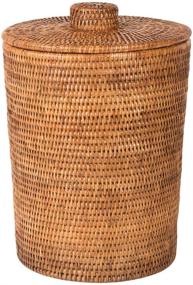 img 4 attached to Honey-Brown Kouboo La Jolla Large Rattan Round Plastic Insert & Lid Basket for Bedroom, Living Room, and Bathroom, Perfect for Dry and Organic Waste