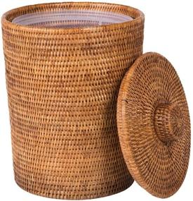 img 3 attached to Honey-Brown Kouboo La Jolla Large Rattan Round Plastic Insert & Lid Basket for Bedroom, Living Room, and Bathroom, Perfect for Dry and Organic Waste