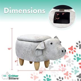 img 2 attached to 🐷 Critter Sitters 15-Inch Light Gray Pig Storage Ottoman - Nursery, Bedroom, Playroom, and Living Room Furniture and Decor