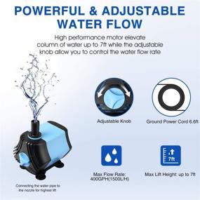 img 2 attached to 🌊 KEDSUM 400GPH Submersible Water Pump - Ultra Quiet Fountain Pump, 1500L/H, 40W, 7ft High Lift, 6.6ft Power Cord, 3 Nozzles - Ideal for Fish Tank, Pond, Aquarium, Statuary, Hydroponics