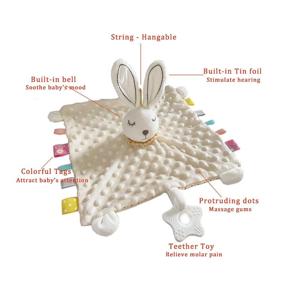 img 2 attached to 🐰 Bunny Lovey Soothing Sensory Toy for Babies - Soft Plush Stuffed Animal with Tags, Minky Dot Fabric Security Blanket for Cuddle and Snuggle – White