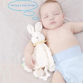 img 3 attached to 🐰 Bunny Lovey Soothing Sensory Toy for Babies - Soft Plush Stuffed Animal with Tags, Minky Dot Fabric Security Blanket for Cuddle and Snuggle – White