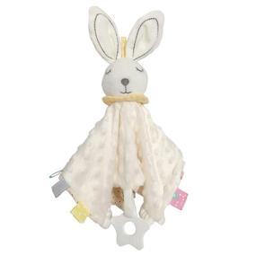 img 4 attached to 🐰 Bunny Lovey Soothing Sensory Toy for Babies - Soft Plush Stuffed Animal with Tags, Minky Dot Fabric Security Blanket for Cuddle and Snuggle – White