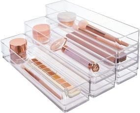 img 4 attached to STORi Clear Plastic Drawer Organizers 12x3x2 - Set of 6: Perfect Storage Solution for Any Space