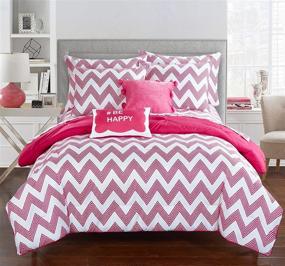 img 3 attached to 🛏️ Chic Home Louisville 7-Piece twin XL Size Reversible Comforter Bag - Ruffled Pinch Pleat Geometric Chevron Pattern Print Design - Complete Bedding Set with Sheets, Decorative Pillows, and Shams Included - Vibrant Fuchsia Color