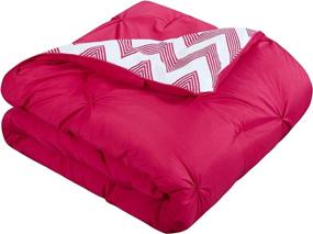 img 2 attached to 🛏️ Chic Home Louisville 7-Piece twin XL Size Reversible Comforter Bag - Ruffled Pinch Pleat Geometric Chevron Pattern Print Design - Complete Bedding Set with Sheets, Decorative Pillows, and Shams Included - Vibrant Fuchsia Color