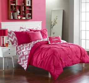 img 4 attached to 🛏️ Chic Home Louisville 7-Piece twin XL Size Reversible Comforter Bag - Ruffled Pinch Pleat Geometric Chevron Pattern Print Design - Complete Bedding Set with Sheets, Decorative Pillows, and Shams Included - Vibrant Fuchsia Color