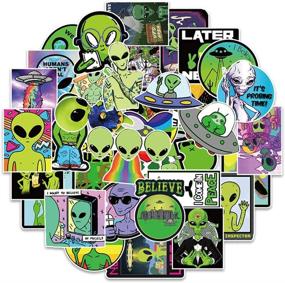 img 4 attached to 👽 Cute Aliens Vinyl Stickers - Trendy Cartoon Decals for Laptop, Waterbottle, Tablet, and More - Waterproof and Durable - 50 pcs Pack