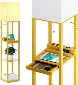 img 4 attached to 🌞 SUNMORY Yellow Floor Lamp with Shelves: Modern Dimmable Wooden Stand Lamp with Drawer, USB Ports, and Power Outlets for Living Room and Bedroom