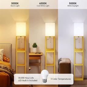 img 3 attached to 🌞 SUNMORY Yellow Floor Lamp with Shelves: Modern Dimmable Wooden Stand Lamp with Drawer, USB Ports, and Power Outlets for Living Room and Bedroom