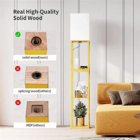 img 2 attached to 🌞 SUNMORY Yellow Floor Lamp with Shelves: Modern Dimmable Wooden Stand Lamp with Drawer, USB Ports, and Power Outlets for Living Room and Bedroom