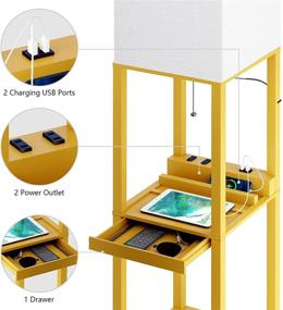 img 1 attached to 🌞 SUNMORY Yellow Floor Lamp with Shelves: Modern Dimmable Wooden Stand Lamp with Drawer, USB Ports, and Power Outlets for Living Room and Bedroom