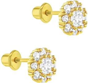 img 3 attached to 🌼 7mm Yellow Gold Plated Clear and Purple CZ Flower Screw Back Earrings for Little Girls - Safe and Stylish Toddler Girls' Earrings