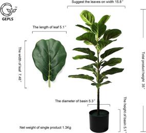 img 3 attached to 🌿 GEPLS 35-inch Tall Indoor Artificial Fiddle Leaf Fig Tree - Realistic Fake Plant with 21 Leaves - Large Decorative Potted House Tree