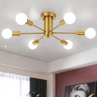 modern gold semi flush mount ceiling light: 6-light sputnik chandelier farmhouse fixture in brushed brass for bedroom, dining, living, and hallway logo