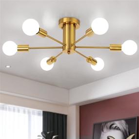 img 2 attached to Modern Gold Semi Flush Mount Ceiling Light: 6-Light Sputnik Chandelier Farmhouse Fixture in Brushed Brass for Bedroom, Dining, Living, and Hallway