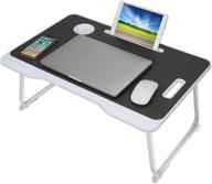 🛏️ laptop bed table - foldable lap desk with slot, bed trays breakfast serving tray & cup holder, notebook computer stand reading holder for working - folding bed desk for bed/sofa/couch/floor logo