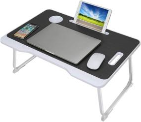 img 4 attached to 🛏️ Laptop Bed Table - Foldable Lap Desk with Slot, Bed Trays Breakfast Serving Tray & Cup Holder, Notebook Computer Stand Reading Holder for Working - Folding Bed Desk for Bed/Sofa/Couch/Floor