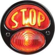 🚦 kns аксессуары ka0022 черный 12v задний фонарь duolamp для ford model a - янтарный шрифт 'stop' на красном стеклянном объективе. логотип