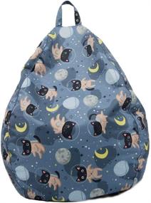 img 1 attached to 🧸 Navy Blue Stuffed Animal Storage Bean Bag Chair for Kids - Zipper Storage Bean Bag for Organizing Stuffed Animals (One Size)