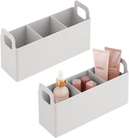 img 4 attached to 💄 mDesign Plastic Bathroom Vanity Organizer - Makeup Holder and Storage Station for Countertop Cabinet - Light Gray, 2 Pack