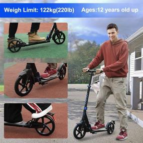 img 3 attached to 🛴 PACJOY Adult Big Wheel Kick Scooter: 230mm PU Wheels, 220lb Weight Limit, Wide Reinforced Deck - Deluxe Aluminum, Height Adjustable, Easy Folding, Smooth & Fast Ride (Ages 12+)