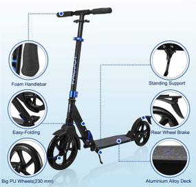 img 2 attached to 🛴 PACJOY Adult Big Wheel Kick Scooter: 230mm PU Wheels, 220lb Weight Limit, Wide Reinforced Deck - Deluxe Aluminum, Height Adjustable, Easy Folding, Smooth & Fast Ride (Ages 12+)