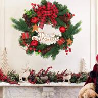 🎄 16-inch artificial christmas wreath for front door - evergreen garland with bowknot, pinecone, apple, red berries - festive holiday decorations for home party and winter gifts логотип