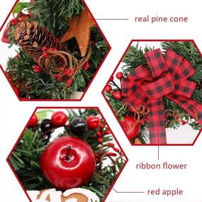 img 2 attached to 🎄 16-Inch Artificial Christmas Wreath for Front Door - Evergreen Garland with Bowknot, Pinecone, Apple, Red Berries - Festive Holiday Decorations for Home Party and Winter Gifts