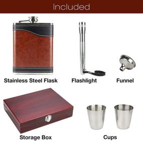 img 3 attached to High-Quality Stainless Steel Hip Flasks Gift Set by Excello Global Products: Food 🍾 Grade Beverage Flask with Funnel, Flashlight, and 2 Steel Cups in a Wooden Box