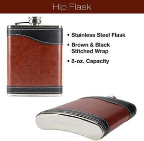 img 1 attached to High-Quality Stainless Steel Hip Flasks Gift Set by Excello Global Products: Food 🍾 Grade Beverage Flask with Funnel, Flashlight, and 2 Steel Cups in a Wooden Box