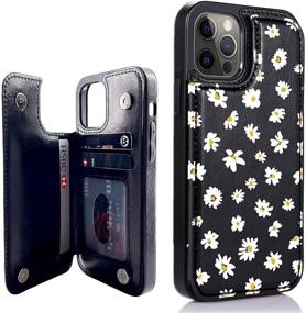 img 4 attached to 🌺 uCOLOR Flip Leather Wallet Case Card Holder for iPhone 12 Pro/12 Women and Girls with Card Holder Kickstand - Marble Design Compatible with iPhone 12/iPhone 12 Pro 5G 6.1 inch, (Daisy Floral)