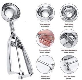 img 2 attached to 🍦 3-Piece Stainless Steel Ice Cream and Cookie Scoop Set with Trigger Release - Large, Medium, and Small Scoops for Baking and Cookie Dough