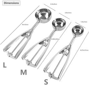 img 3 attached to 🍦 3-Piece Stainless Steel Ice Cream and Cookie Scoop Set with Trigger Release - Large, Medium, and Small Scoops for Baking and Cookie Dough