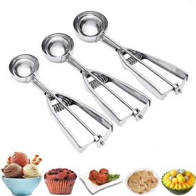 img 4 attached to 🍦 3-Piece Stainless Steel Ice Cream and Cookie Scoop Set with Trigger Release - Large, Medium, and Small Scoops for Baking and Cookie Dough