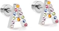 💎 colorful rhinestone letter earrings with screw back + flatback | hypoallergenic stainless steel | nickel-free & copper-free logo