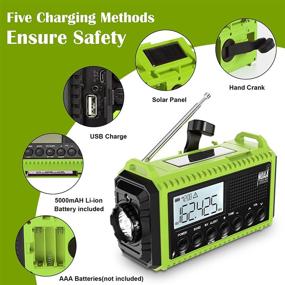 img 2 attached to 📻 5000mAh Weather Radio with Emergency Solar Hand Crank - Portable Survival Radio for Outdoor and Home Emergencies | AM/FM/SW NOAA, 5 Power Sources, SOS Alarm, Flashlight, Reading Lamp USB Charge (Green)