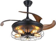🏭 vintage industrial ceiling fan with retractable blades and chandelier light - 42 inch black, remote control included logo