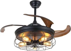 img 4 attached to 🏭 Vintage Industrial Ceiling Fan with Retractable Blades and Chandelier Light - 42 Inch Black, Remote Control Included