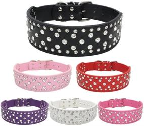 img 2 attached to 💎 Sparkling Rhinestones Dog Collar - 2" Width Bling Crystal Diamond Studded Collar for Medium & Large Dogs