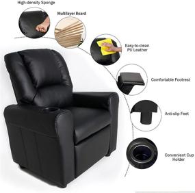 img 1 attached to 🪑 JC HOME Contemporary Leather Kids Recliner: Cup Holder, Headrest, Dark Black