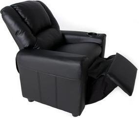 img 3 attached to 🪑 JC HOME Contemporary Leather Kids Recliner: Cup Holder, Headrest, Dark Black